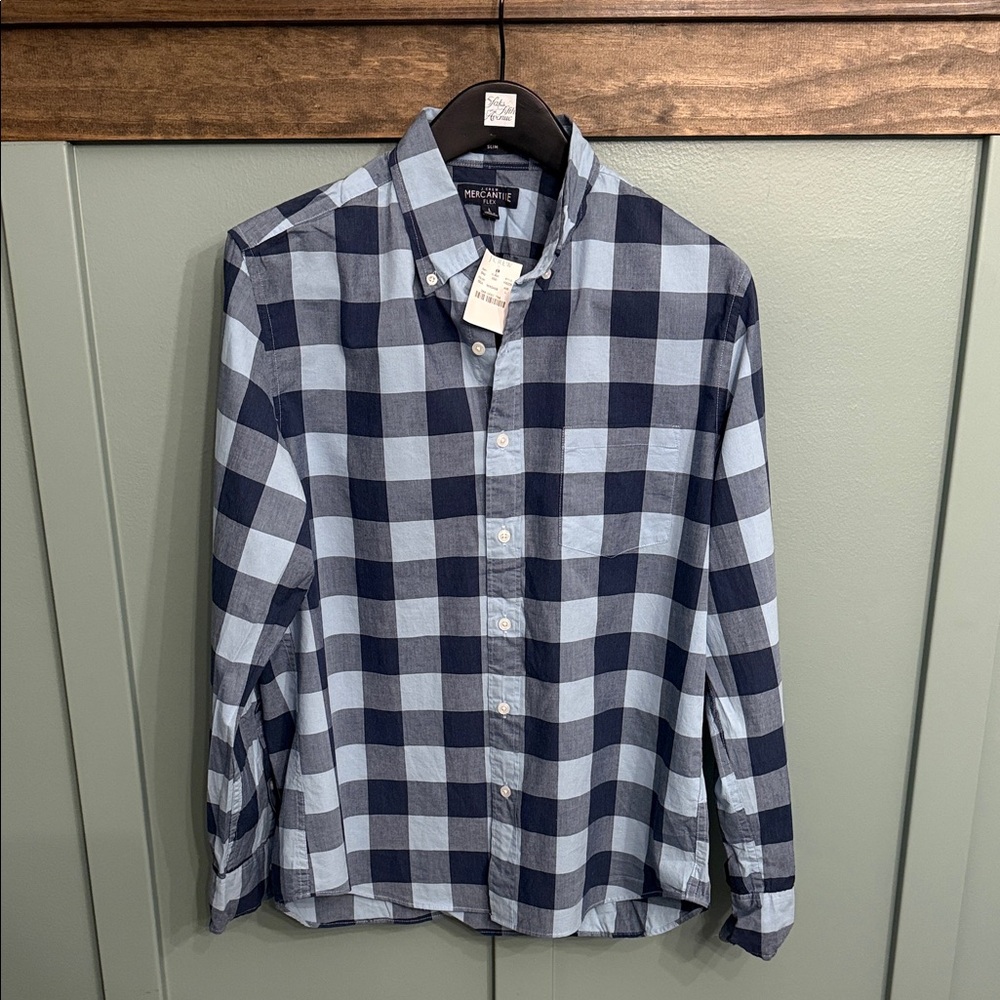 J Crew Men's Blue Checkered Shirt